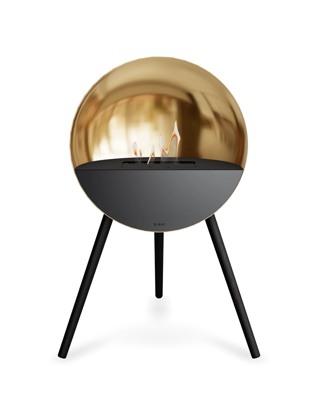 Bioethanol Standkamin Le Feu EYE freistehend in Roségold mit oberem Glas in Schwarz, Frontglas in Schwarz und Standfüßen in Schwarz
