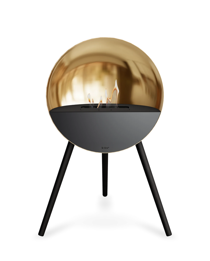 Bioethanol Standkamin Le Feu EYE freistehend in Roségold mit oberem Glas in Schwarz, Frontglas in Schwarz und Standfüßen in Schwarz