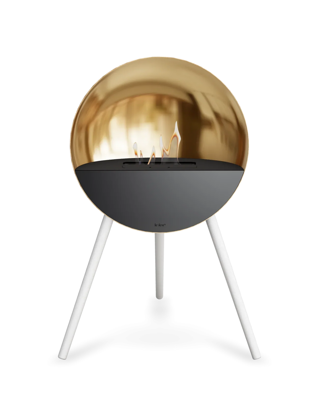 Bioethanol Standkamin Le Feu EYE freistehend in Roségold mit oberem Glas in Schwarz, Frontglas in Schwarz und Standfüßen in Weiß