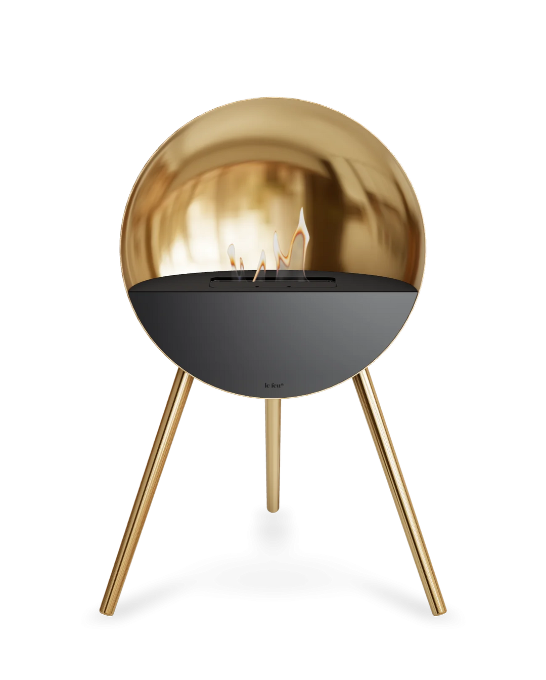 Bioethanol Standkamin Le Feu EYE freistehend in Roségold mit oberem Glas in Schwarz, Frontglas in Schwarz und Standfüßen in Roségold