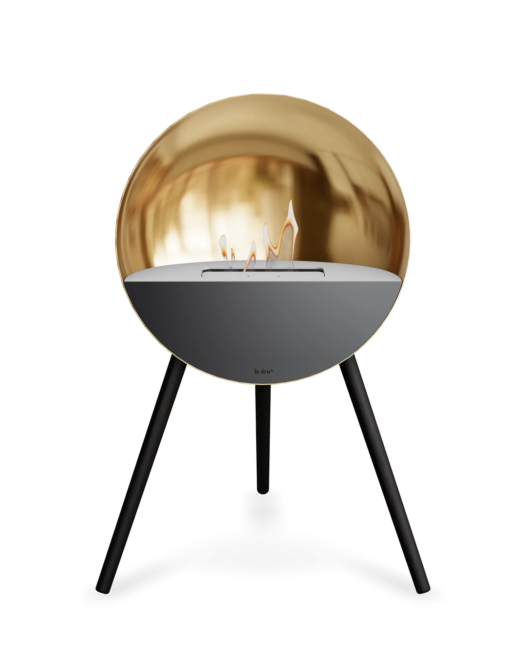 Bioethanol Standkamin Le Feu EYE freistehend in Roségold mit oberem Glas in Weiß, Frontglas in Schwarz und Standfüßen in Schwarz