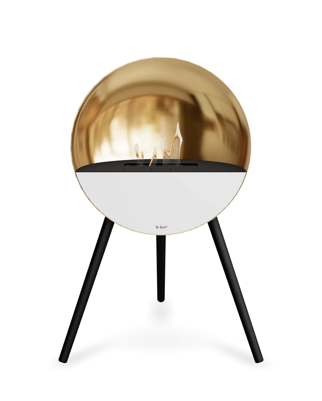 Bioethanol Standkamin Le Feu EYE freistehend in Roségold mit oberem Glas in Schwarz, Frontglas in Weiß und Standfüßen in Schwarz