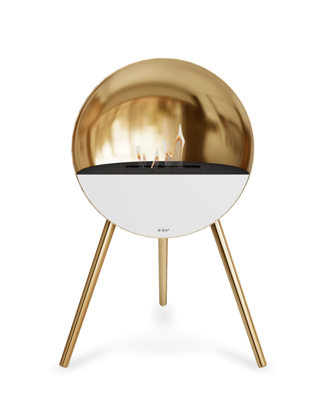 Bioethanol Standkamin Le Feu EYE freistehend in Roségold mit oberem Glas in Schwarz, Frontglas in Weiß und Standfüßen in Roségold