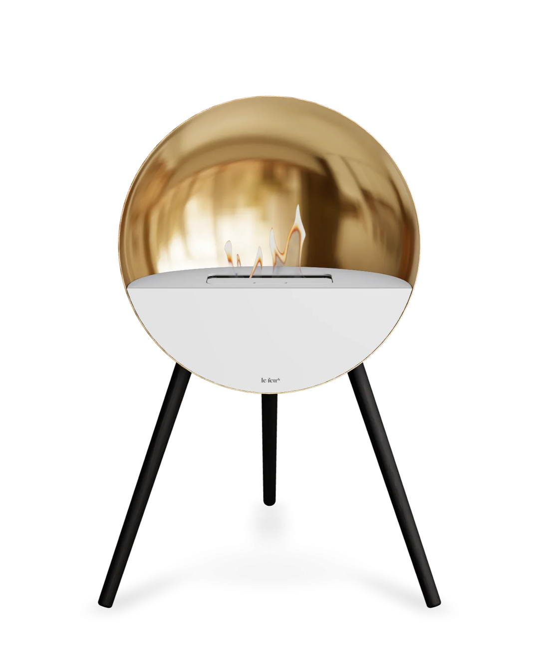Bioethanol Standkamin Le Feu EYE freistehend in Roségold mit oberem Glas in Weiß, Frontglas in Weiß und Standfüßen in Schwarz