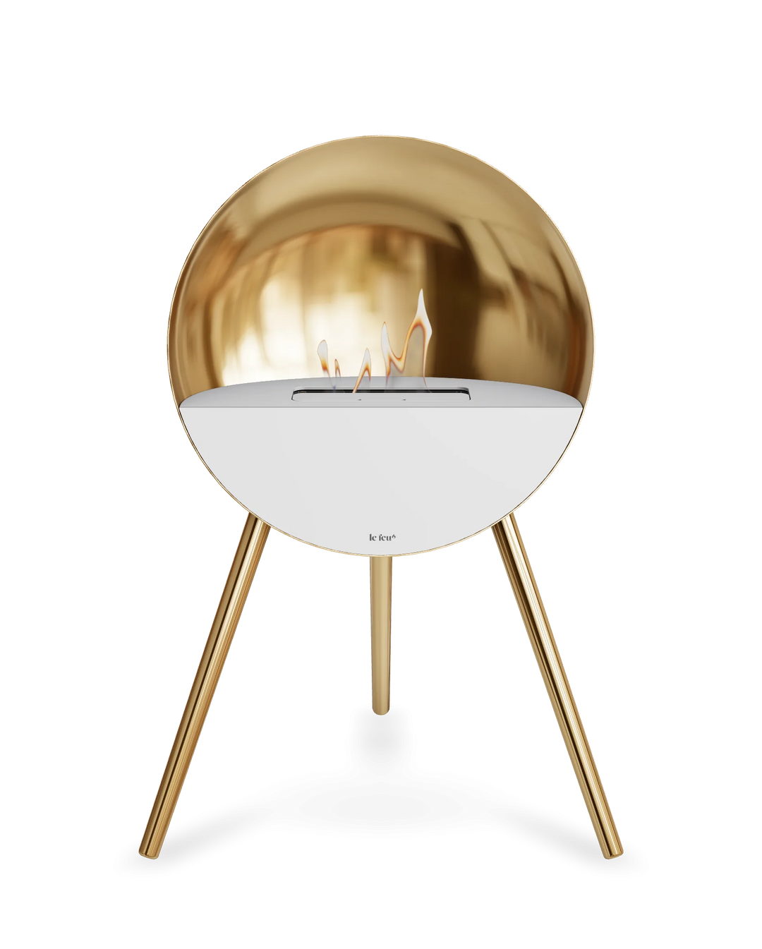 Bioethanol Standkamin Le Feu EYE freistehend in Roségold mit oberem Glas in Weiß, Frontglas in Weiß und Standfüßen in Roségold