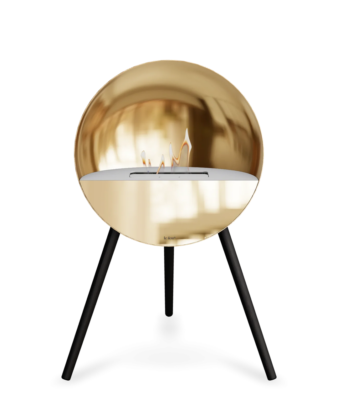 Bioethanol Standkamin Le Feu EYE freistehend in Roségold mit oberem Glas in Weiß, Frontglas in Roségold und Standfüßen in Schwarz