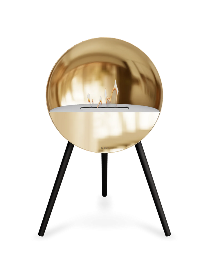 Bioethanol Standkamin Le Feu EYE freistehend in Roségold mit oberem Glas in Weiß, Frontglas in Roségold und Standfüßen in Schwarz