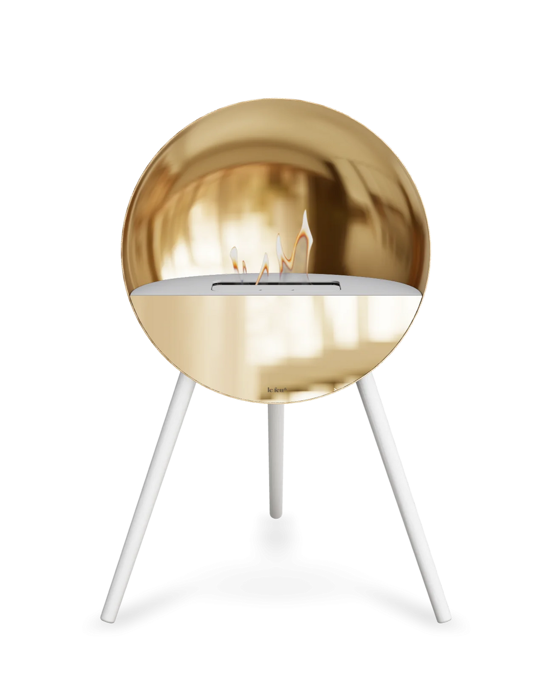 Bioethanol Standkamin Le Feu EYE freistehend in Roségold mit oberem Glas in Weiß, Frontglas in Roségold und Standfüßen in Weiß
