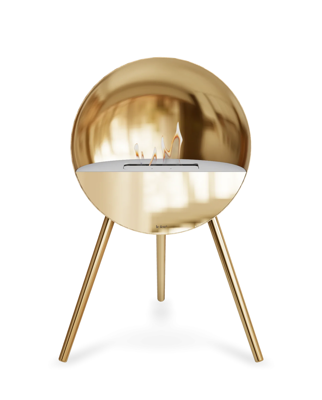 Bioethanol Standkamin Le Feu EYE freistehend in Roségold mit oberem Glas in Weiß, Frontglas in Roségold und Standfüßen in Roségold