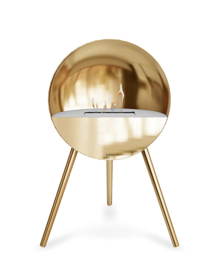 Bioethanol Standkamin Le Feu EYE freistehend in Roségold mit oberem Glas in Weiß, Frontglas in Roségold und Standfüßen in Roségold