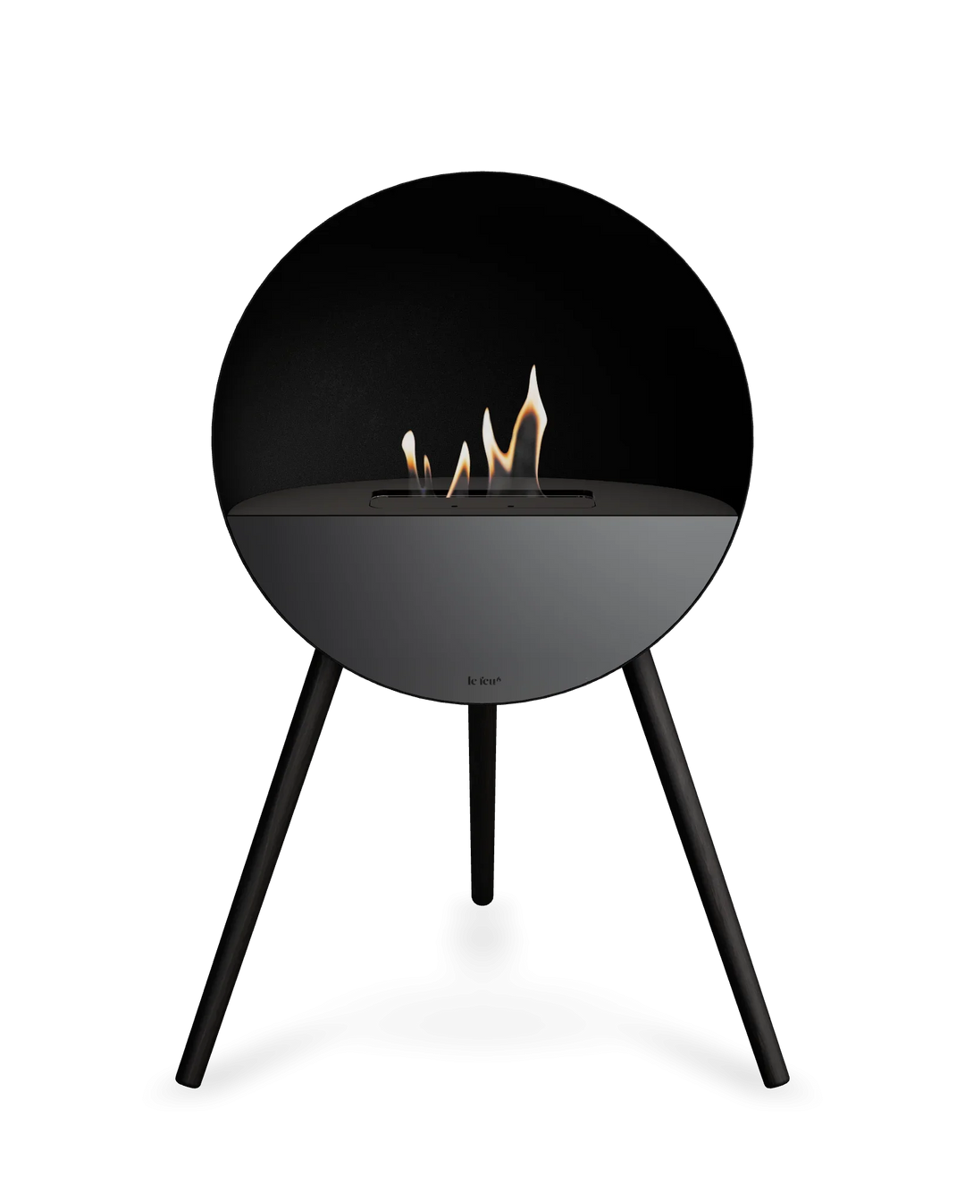 Bioethanol Standkamin Le Feu EYE freistehend in Schwarz mit oberem Glas in Schwarz, Frontglas in Schwarz und Standfüßen in Schwarz