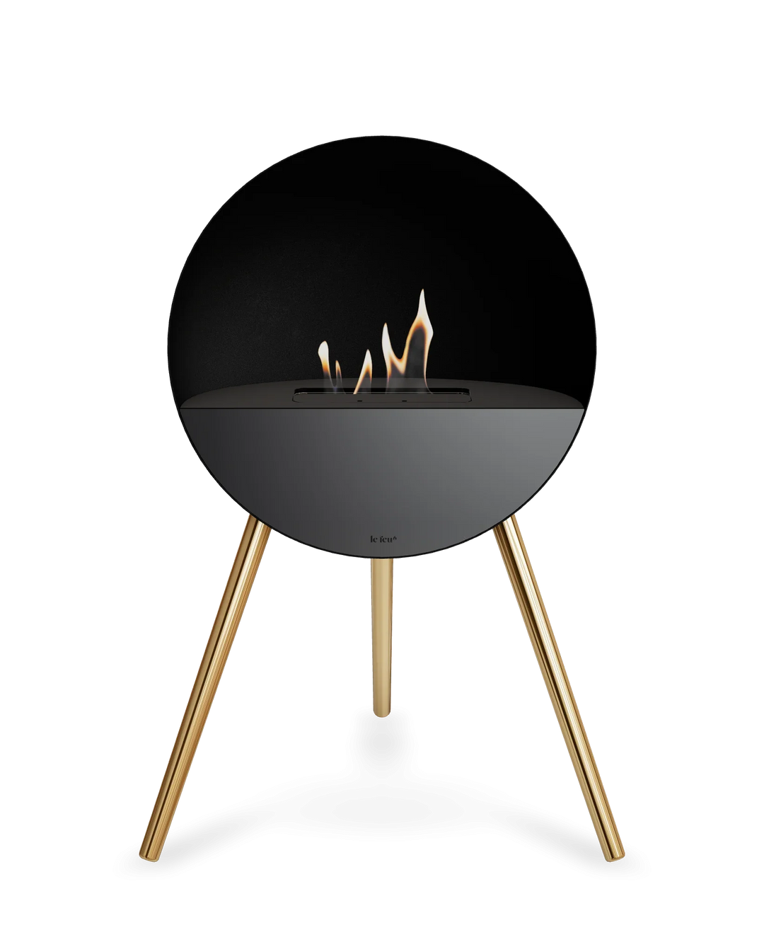 Bioethanol Standkamin Le Feu EYE freistehend in Schwarz mit oberem Glas in Schwarz, Frontglas in Schwarz und Standfüßen in Roségold