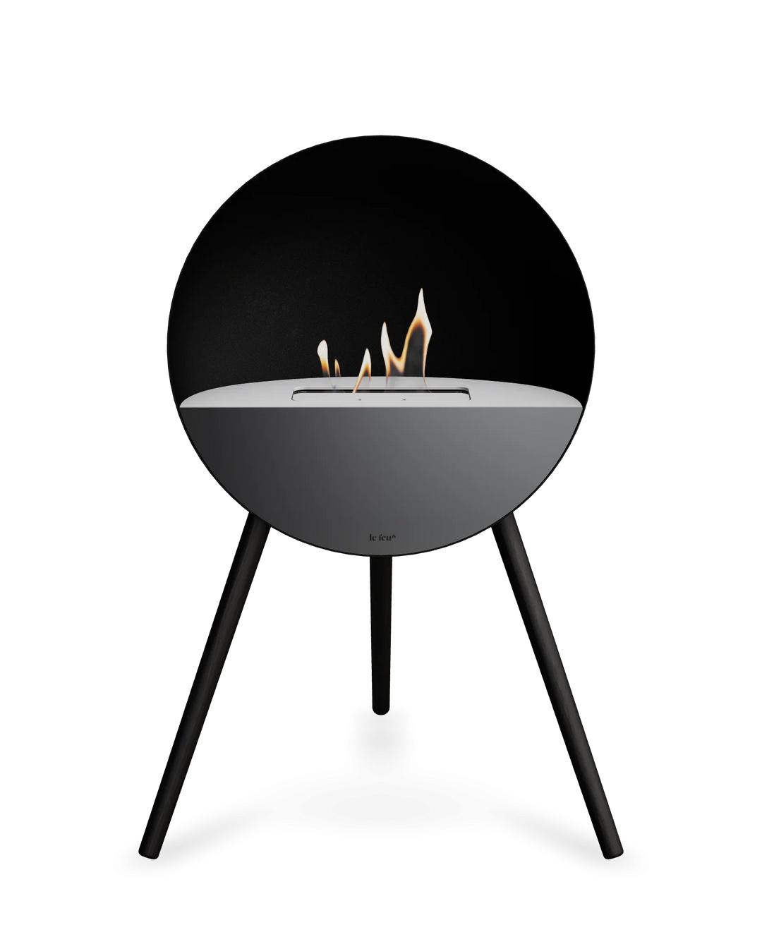 Bioethanol Standkamin Le Feu EYE freistehend in Schwarz mit oberem Glas in Weiß, Frontglas in Schwarz und Standfüßen in Schwarz