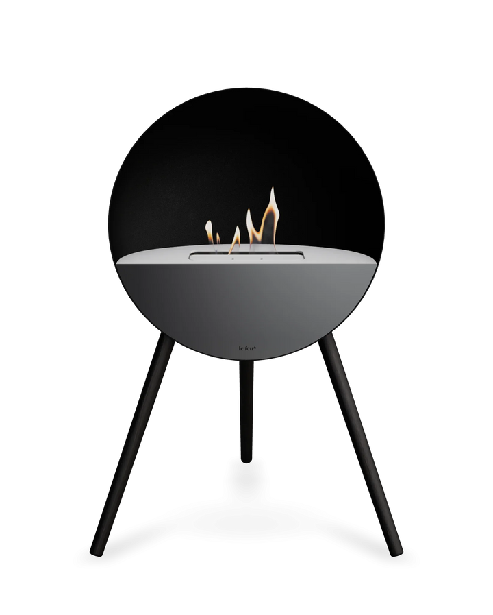 Bioethanol Standkamin Le Feu EYE freistehend in Schwarz mit oberem Glas in Weiß, Frontglas in Schwarz und Standfüßen in Schwarz