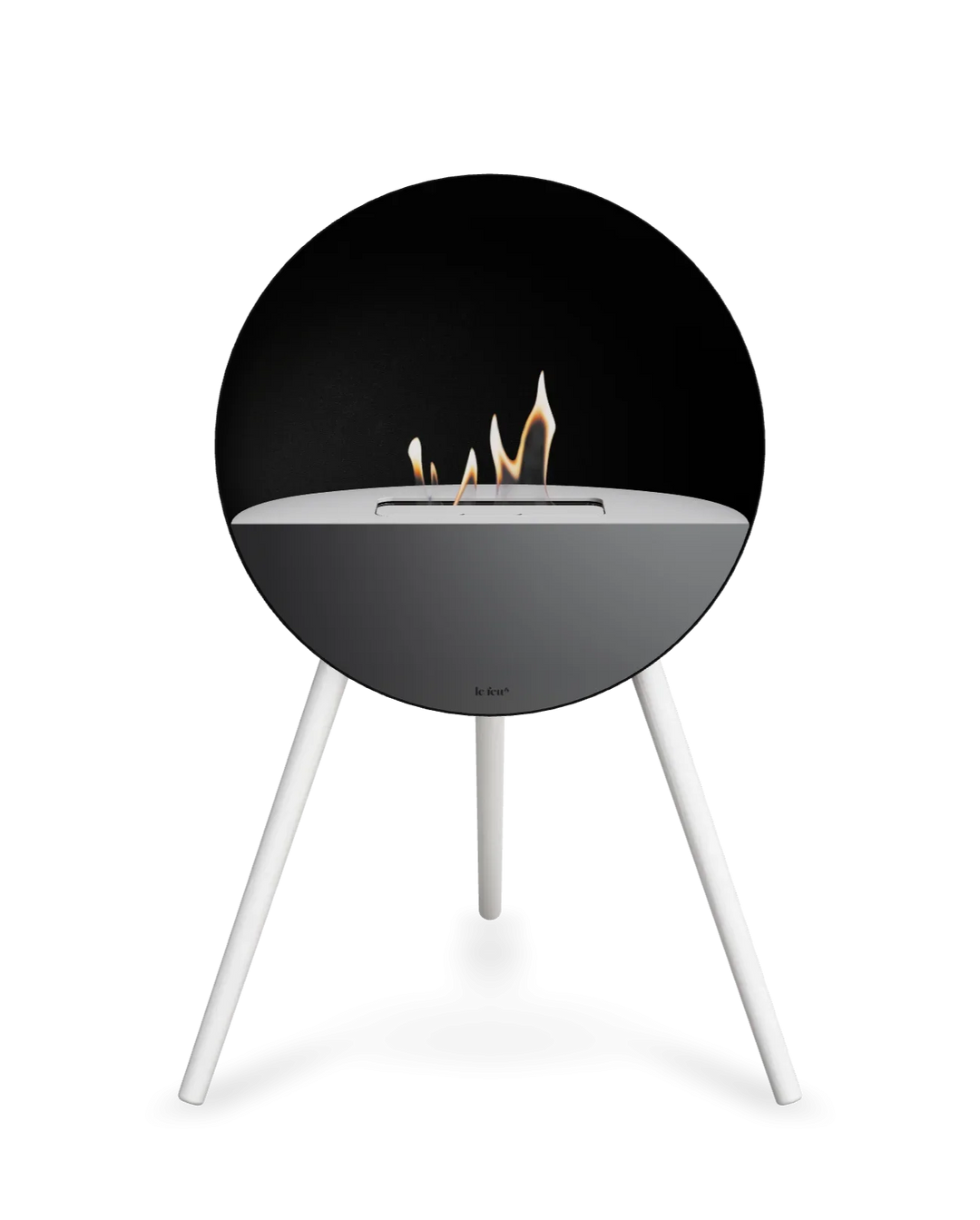Bioethanol Standkamin Le Feu EYE freistehend in Schwarz mit oberem Glas in Weiß, Frontglas in Schwarz und Standfüßen in Weiß