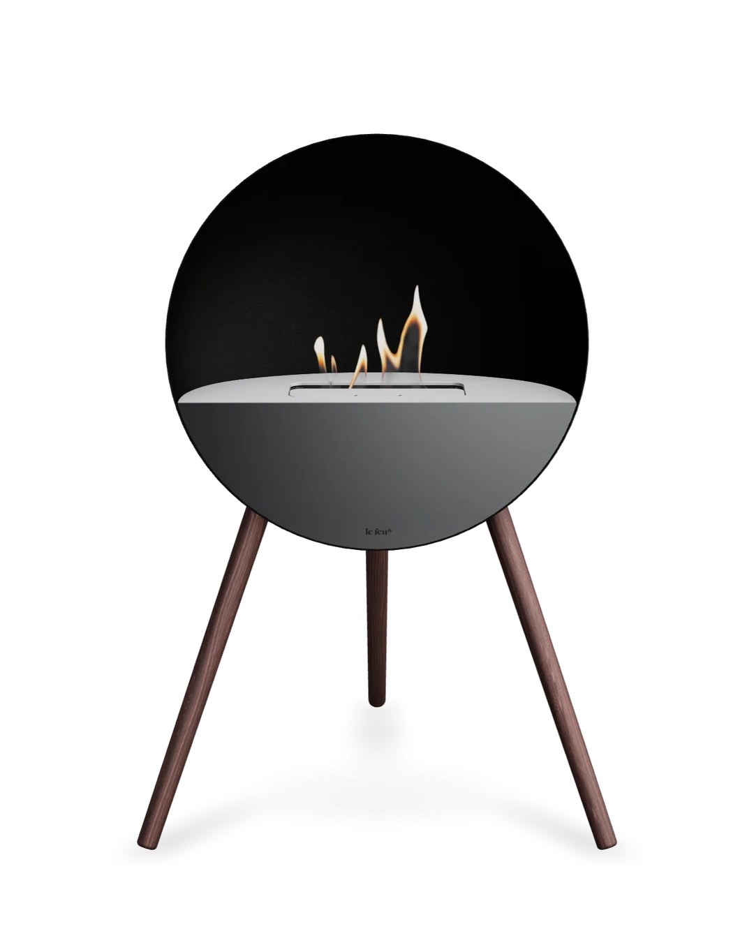 Bioethanol Standkamin Le Feu EYE freistehend in Schwarz mit oberem Glas in Weiß, Frontglas in Schwarz und Standfüßen aus geräucherter Eiche