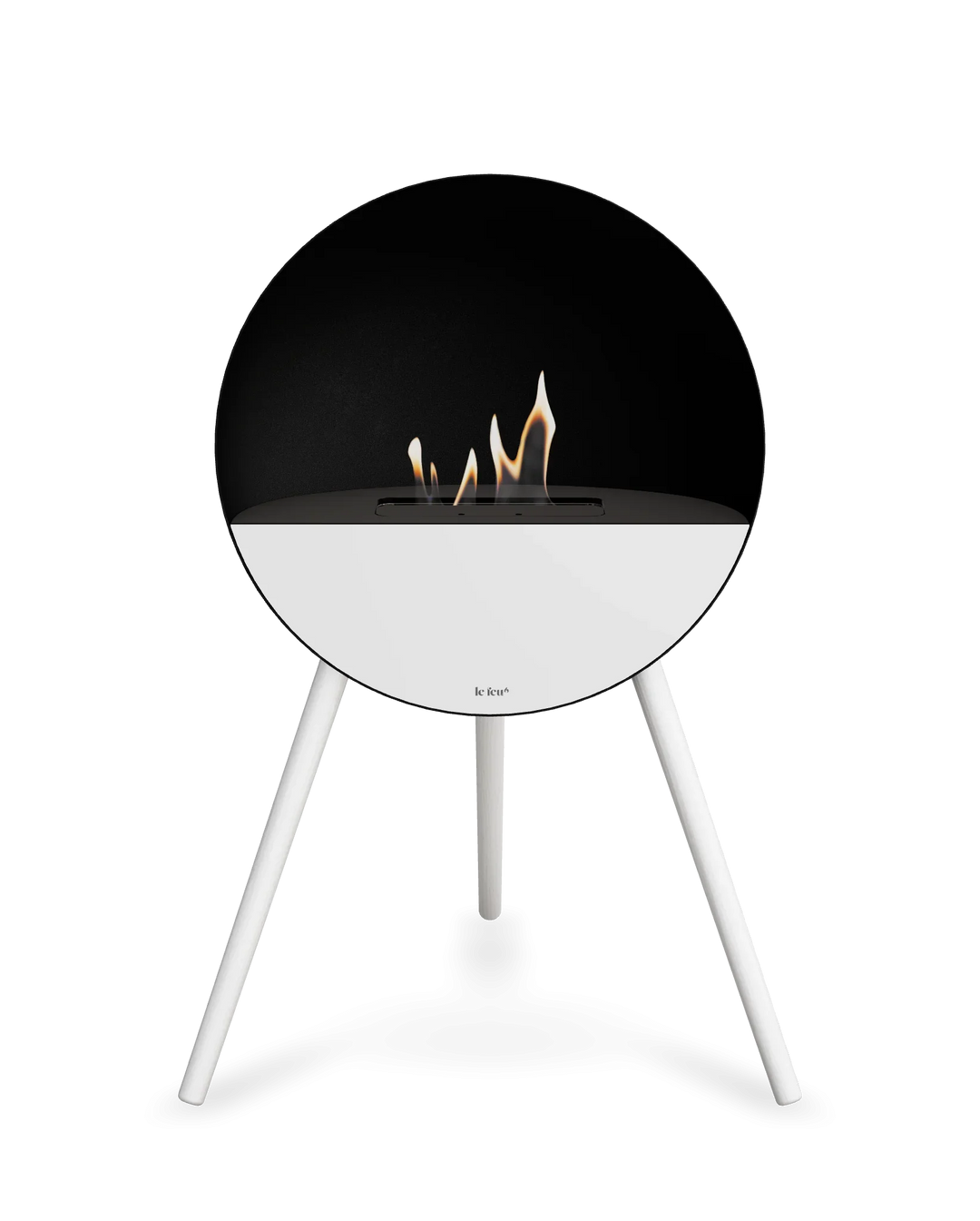 Bioethanol Standkamin Le Feu EYE freistehend in Schwarz mit oberem Glas in Schwarz, Frontglas in Weiß und Standfüßen in Weiß