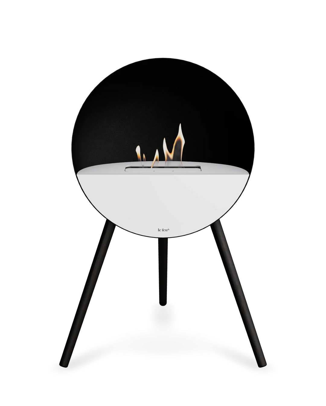 Bioethanol Standkamin Le Feu EYE freistehend in Schwarz mit oberem Glas in Weiß, Frontglas in Weiß und Standfüßen in Schwarz