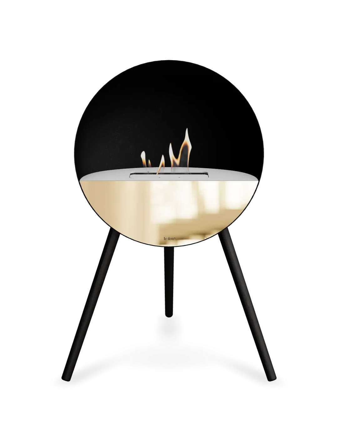 Bioethanol Standkamin Le Feu EYE freistehend in Schwarz mit oberem Glas in Weiß, Frontglas in Roségold und Standfüßen in Schwarz