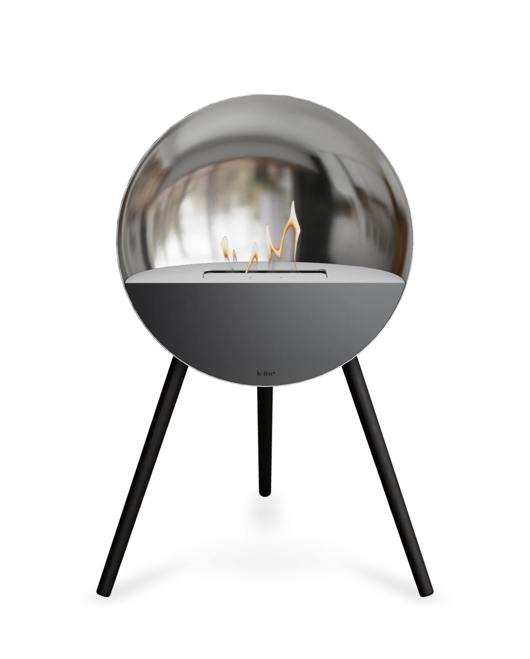 Bioethanol Standkamin Le Feu EYE freistehend in Silber mit oberem Glas in Weiß, Frontglas in Schwarz und Standfüßen in Schwarz
