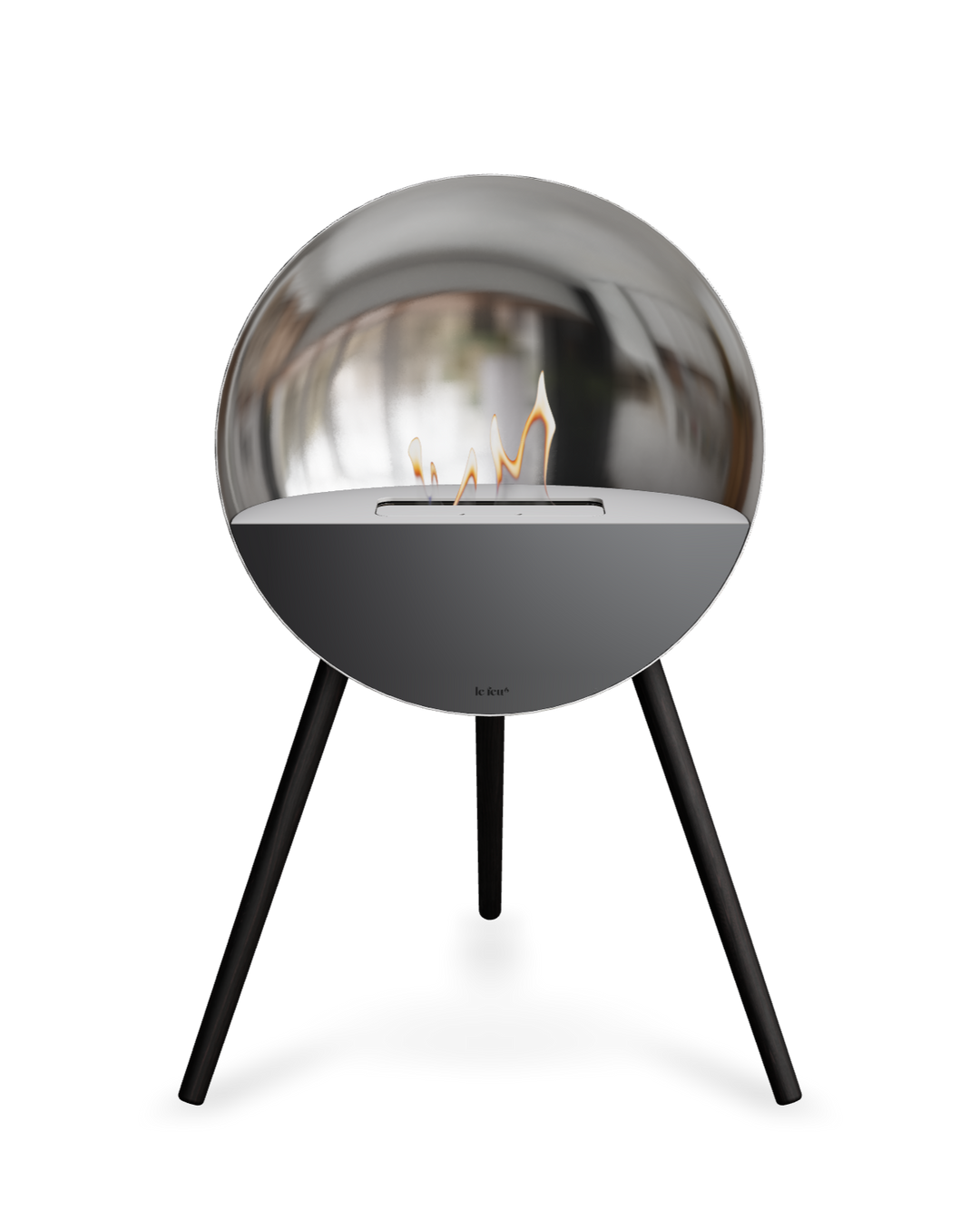 Bioethanol Standkamin Le Feu EYE freistehend in Silber mit oberem Glas in Weiß, Frontglas in Schwarz und Standfüßen in Schwarz
