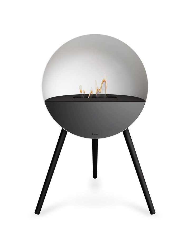 Bioethanol Standkamin Le Feu EYE freistehend in Weiß mit oberem Glas in Schwarz, Frontglas in Schwarz und Standfüßen in Schwarz