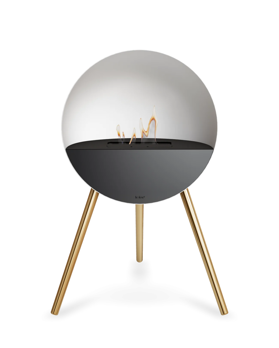 Bioethanol Standkamin Le Feu EYE freistehend in Weiß mit oberem Glas in Schwarz, Frontglas in Schwarz und Standfüßen in Roségold