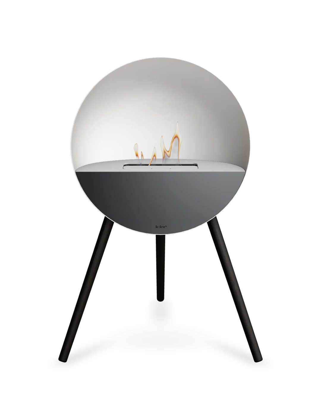 Bioethanol Standkamin Le Feu EYE freistehend in Weiß mit oberem Glas in Weiß, Frontglas in Schwarz und Standfüßen in Schwarz
