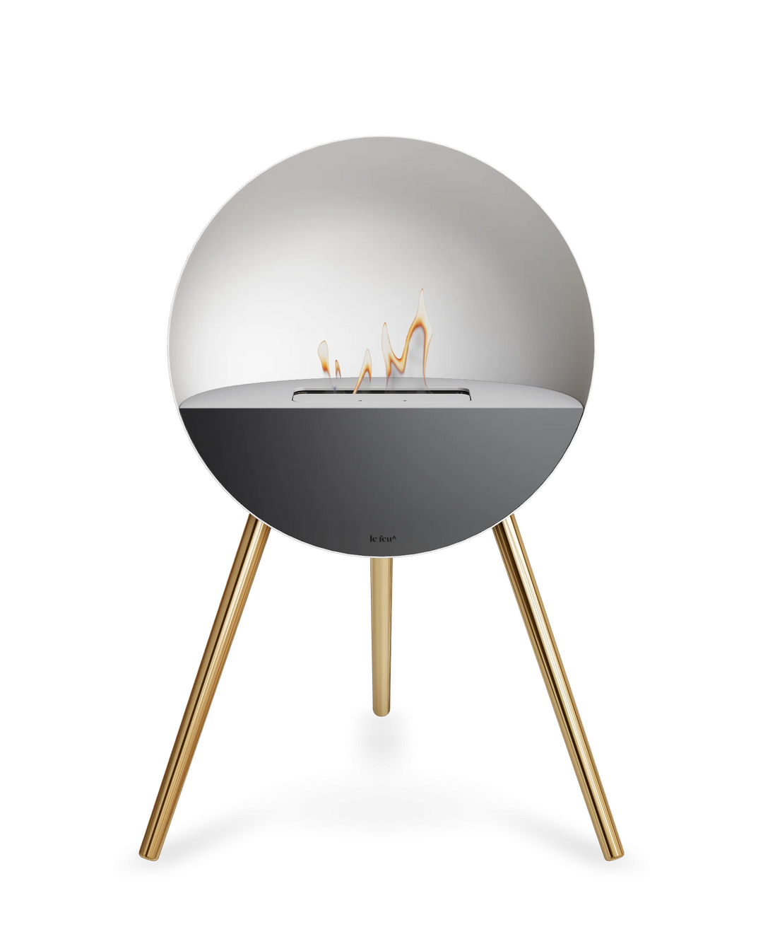 Bioethanol Standkamin Le Feu EYE freistehend in Weiß mit oberem Glas in Weiß, Frontglas in Schwarz und Standfüßen in Roségold