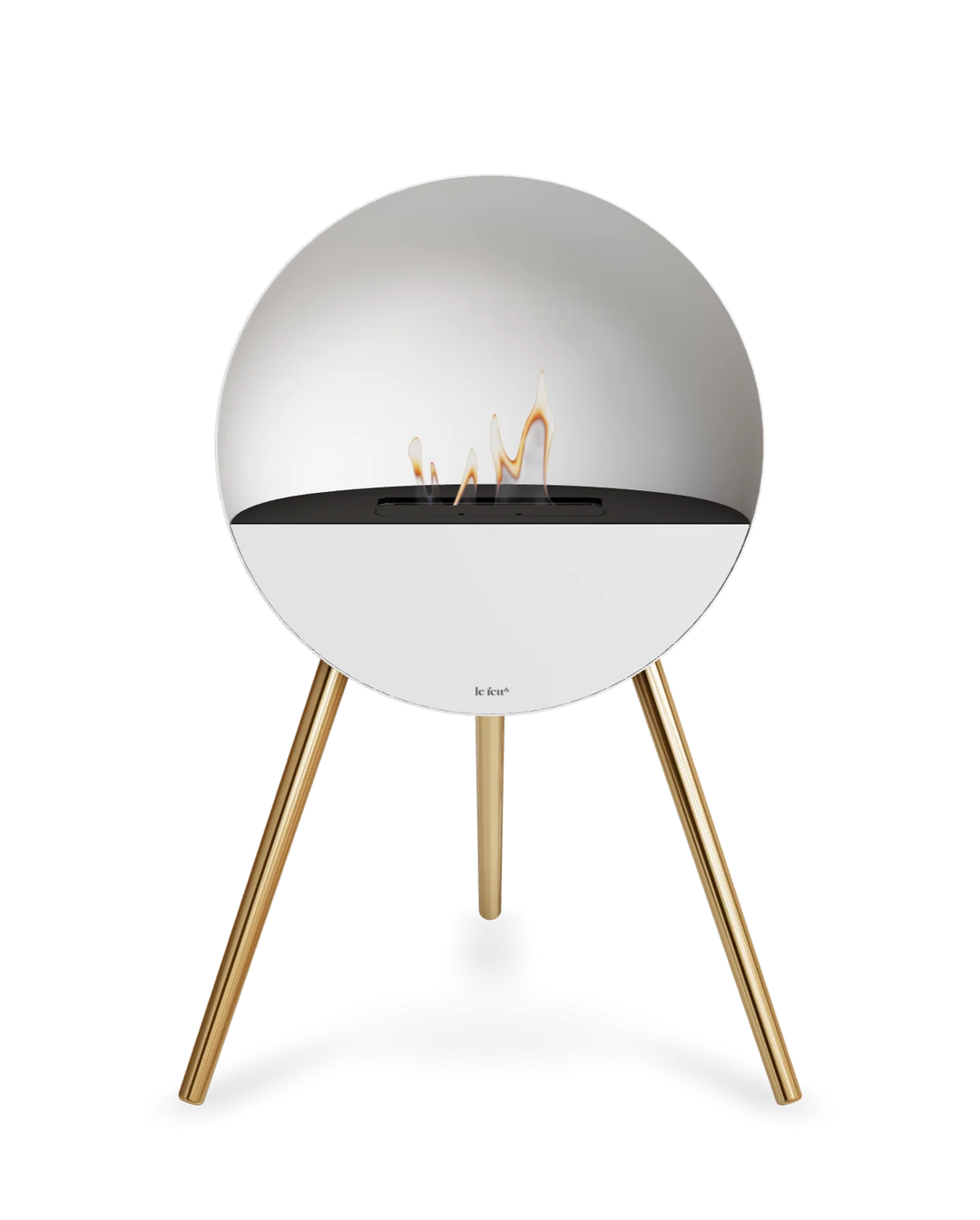 Bioethanol Standkamin Le Feu EYE freistehend in Weiß mit oberem Glas in Schwarz, Frontglas in Weiß und Standfüßen in Roségold