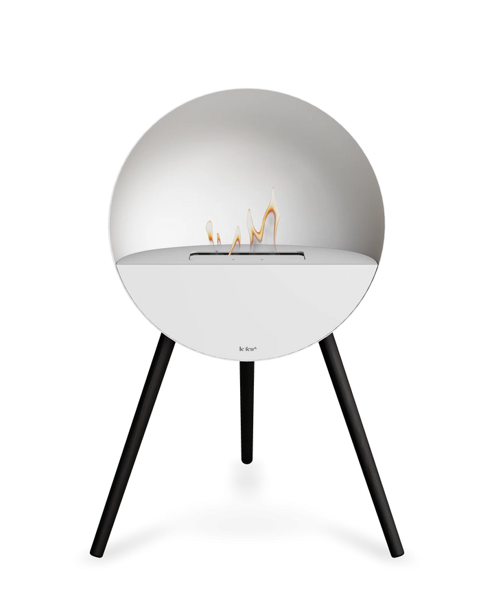 Bioethanol Standkamin Le Feu EYE freistehend in Weiß mit oberem Glas in Weiß, Frontglas in Weiß und Standfüßen in Schwarz