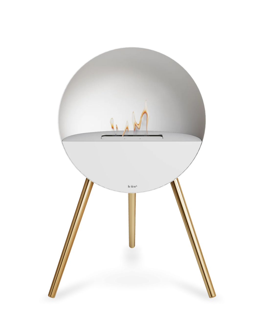 Bioethanol Standkamin Le Feu EYE freistehend in Weiß mit oberem Glas in Weiß, Frontglas in Weiß und Standfüßen in Roségold