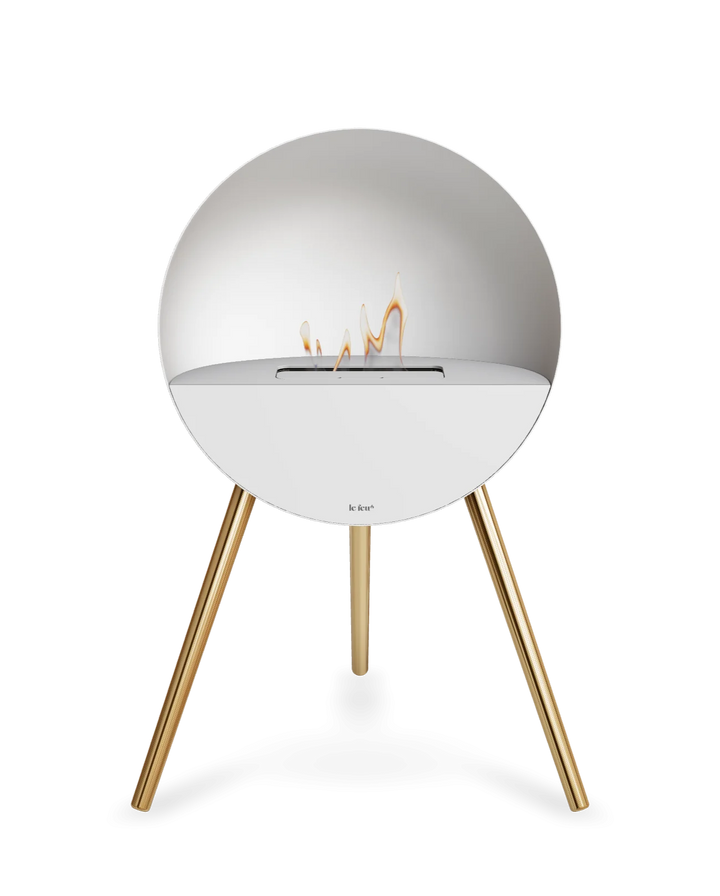 Bioethanol Standkamin Le Feu EYE freistehend in Weiß mit oberem Glas in Weiß, Frontglas in Weiß und Standfüßen in Roségold
