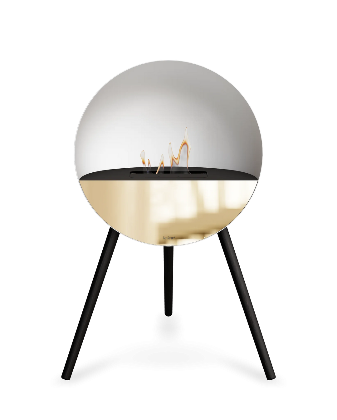 Bioethanol Standkamin Le Feu EYE freistehend in Weiß mit oberem Glas in Schwarz, Frontglas in Roségold und Standfüßen in Schwarz