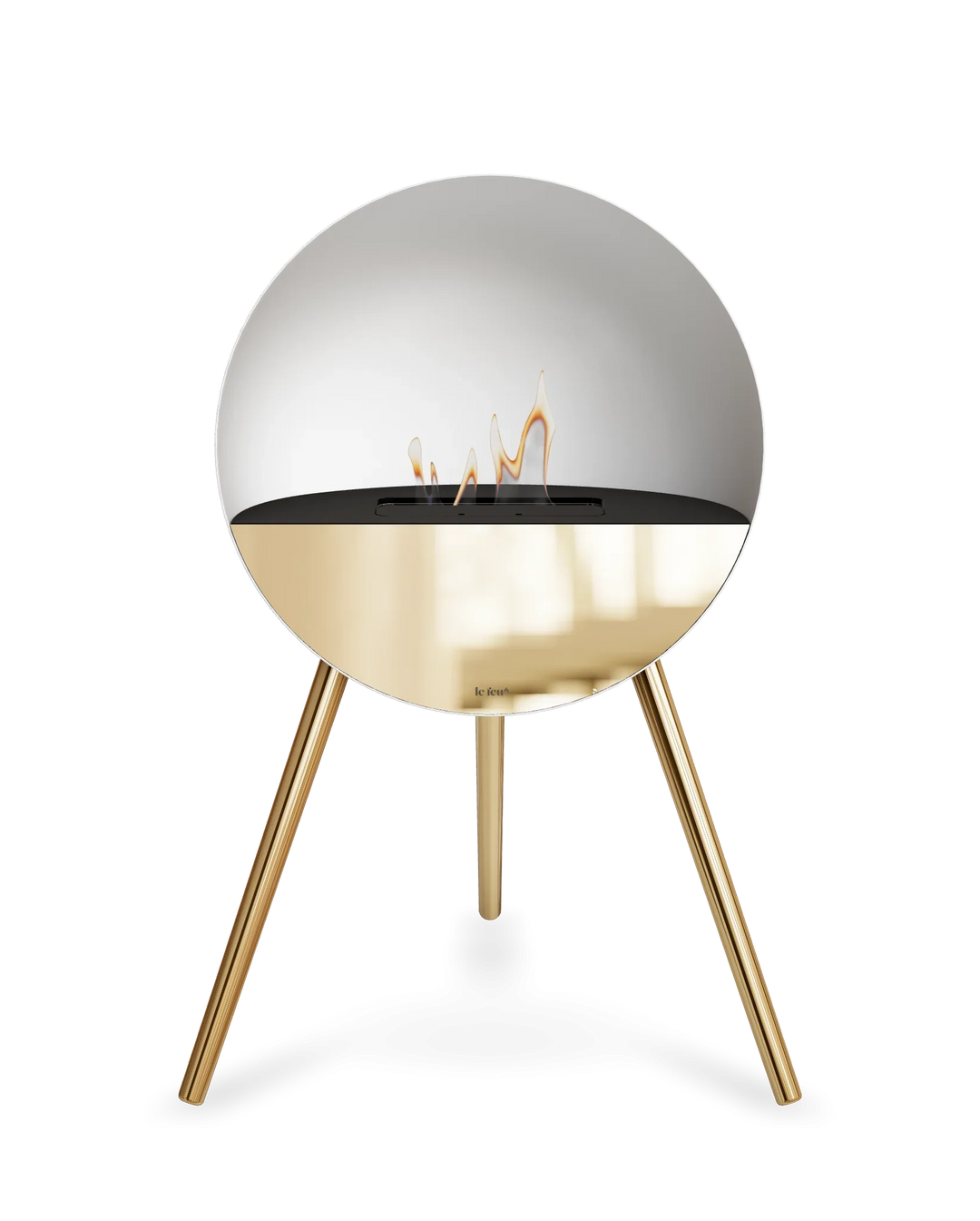 Bioethanol Standkamin Le Feu EYE freistehend in Weiß mit oberem Glas in Schwarz, Frontglas in Roségold und Standfüßen in Roségold