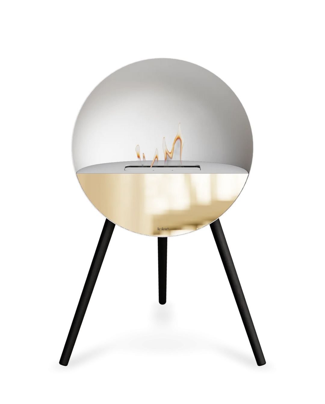 Bioethanol Standkamin Le Feu EYE freistehend in Weiß mit oberem Glas in Weiß, Frontglas in Roségold und Standfüßen in Schwarz