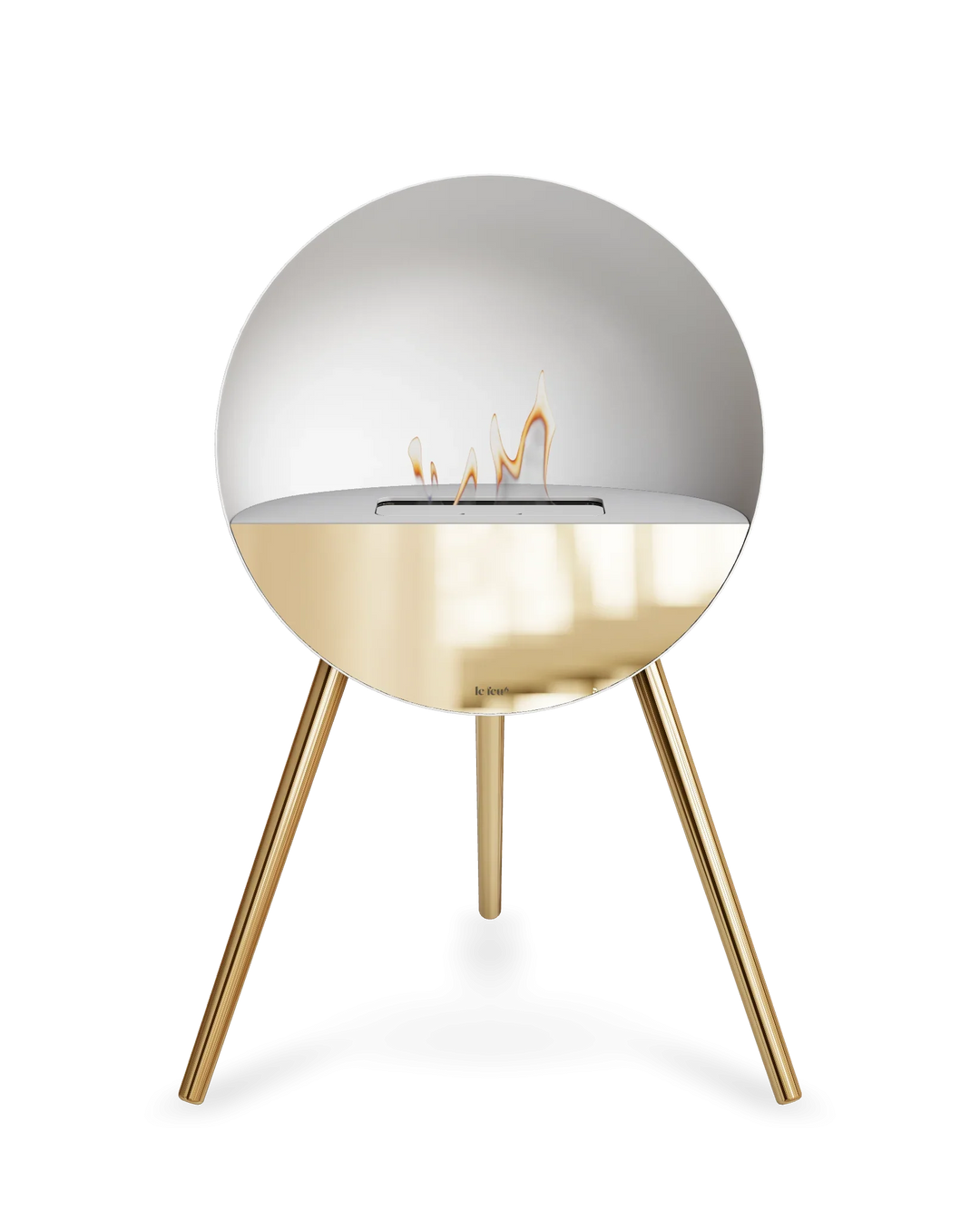 Bioethanol Standkamin Le Feu EYE freistehend in Weiß mit oberem Glas in Weiß, Frontglas in Roségold und Standfüßen in Roségold