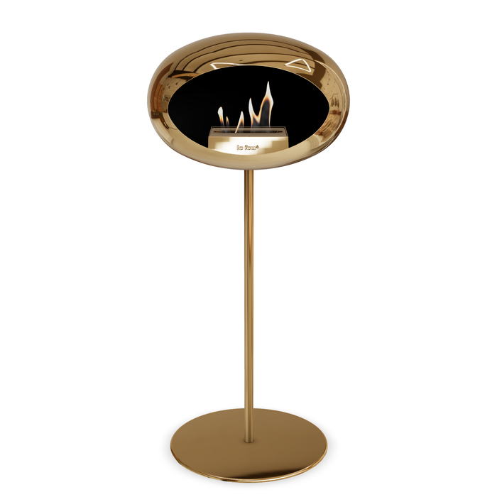 Bioethanol Standkamin Le Feu GROUND STEEL HIGH freistehend 25 mm in Chrom Roségold mit Rohr Roségold, Brenner Roségold und Bodenplatte Roségold