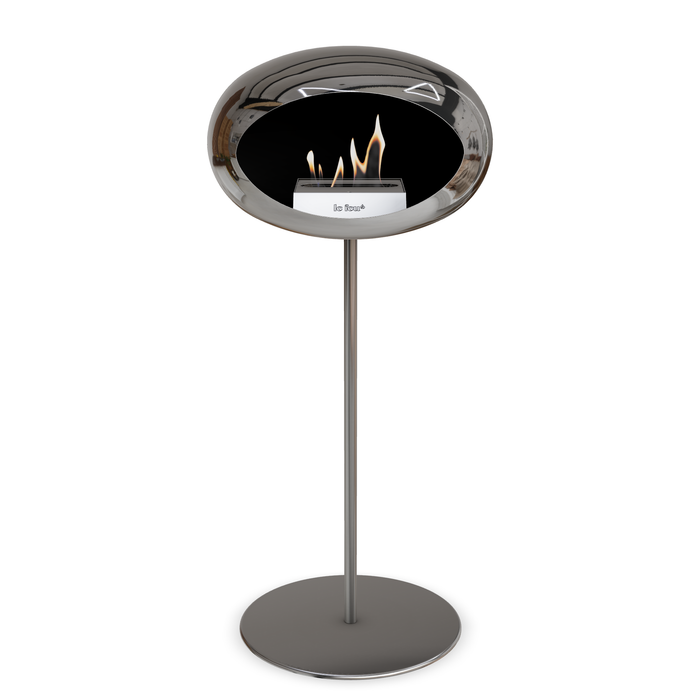 Bioethanol Standkamin Le Feu GROUND STEEL HIGH freistehend 25 mm in Chrom Silber mit Rohr Edelstahl, Brenner Roségold und Bodenplatte Edelstahl