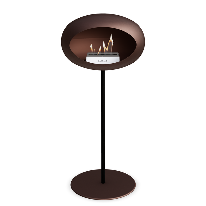 Bioethanol Standkamin Le Feu GROUND STEEL HIGH freistehend 25 mm in Mokka mit Rohr Schwarz, Brenner Edelstahl und Bodenplatte Mokka