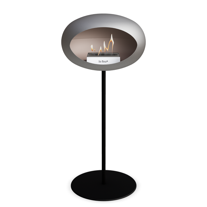 Bioethanol Standkamin Le Feu GROUND STEEL HIGH freistehend 25 mm in Nickel mit Rohr Schwarz, Brenner Edelstahl und Bodenplatte Schwarz