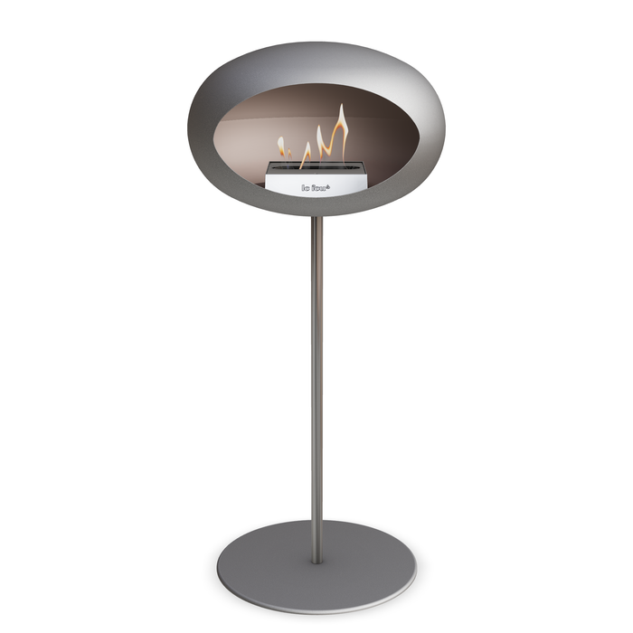Bioethanol Standkamin Le Feu GROUND STEEL HIGH freistehend 25 mm in Nickel mit Rohr Edelstahl, Brenner Edelstahl und Bodenplatte Nickel