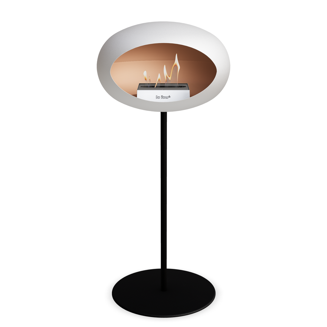 Bioethanol Standkamin Le Feu GROUND STEEL HIGH freistehend 25 mm in Weiss mit Rohr Schwarz, Brenner Edelstahl und Bodenplatte Schwarz