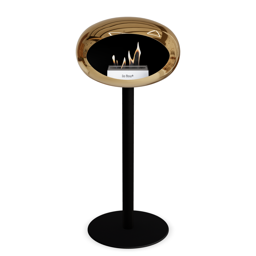 Bioethanol Standkamin Le Feu GROUND STEEL HIGH freistehend 60 mm in Chrom Roségold mit Rohr Schwarz, Brenner Edelstahl und Bodenplatte Schwarz