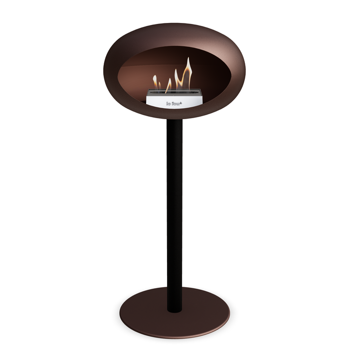 Bioethanol Standkamin Le Feu GROUND STEEL HIGH freistehend 60 mm in Mokka mit Rohr Schwarz, Brenner Edelstahl und Bodenplatte Mokka