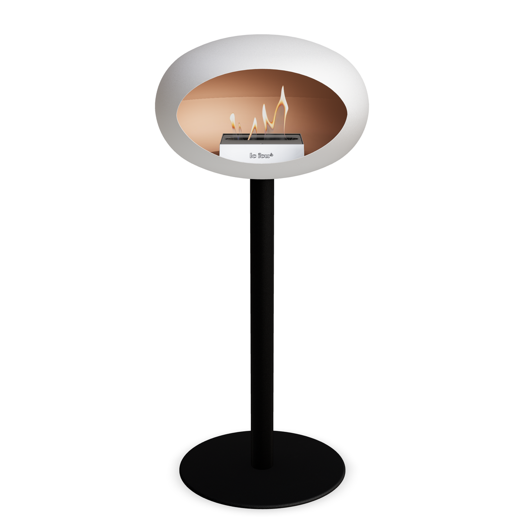 Bioethanol Standkamin Le Feu GROUND STEEL HIGH freistehend 60 mm in Weiss mit Rohr Schwarz, Brenner Edelstahl und Bodenplatte Schwarz