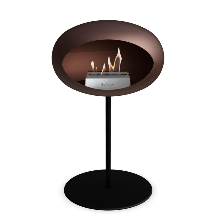 Bioethanol Standkamin Le Feu GROUND STEEL LOW freistehend 25 mm in Mokka mit Rohr Schwarz, Brenner Edelstahl und Bodenplatte Schwarz