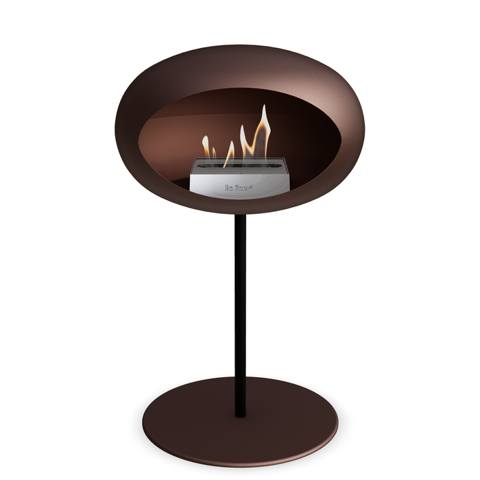 Bioethanol Standkamin Le Feu GROUND STEEL LOW freistehend 25 mm in Mokka mit Rohr Schwarz, Brenner Edelstahl und Bodenplatte Mokka