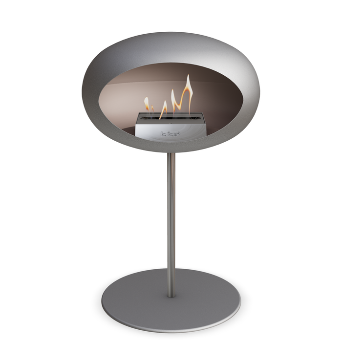 Bioethanol Standkamin Le Feu GROUND STEEL LOW freistehend 25 mm in Nickel mit Rohr Edelstahl, Brenner Edelstahl und Bodenplatte Nickel