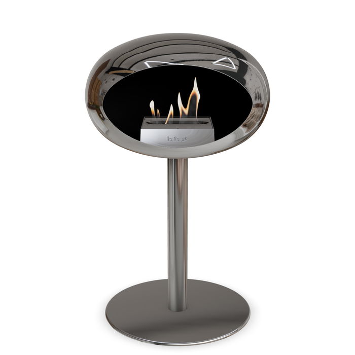 Bioethanol Standkamin Le Feu GROUND STEEL LOW freistehend 60 mm in Chrom Silber mit Rohr Edelstahl, Brenner Roségold und Bodenplatte Edelstahl